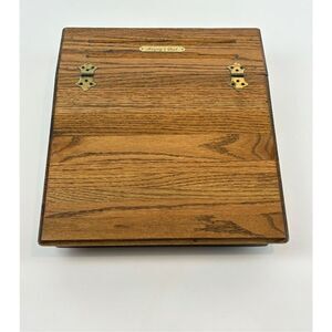 Vintage Oak Slant Lift Top Travel Desk Laptop Desk Green Felt Inside & Bottom